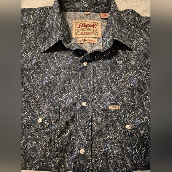 Rafter C Men's Short Sleeve Cowboy Collection Pearl Snap Paisley Shirt Medium - Picture 2 of 5